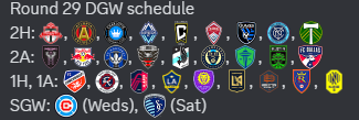 Quick screenshot showing the schedule in emoji form, organized by 2-home, 2-away, split and single weeks